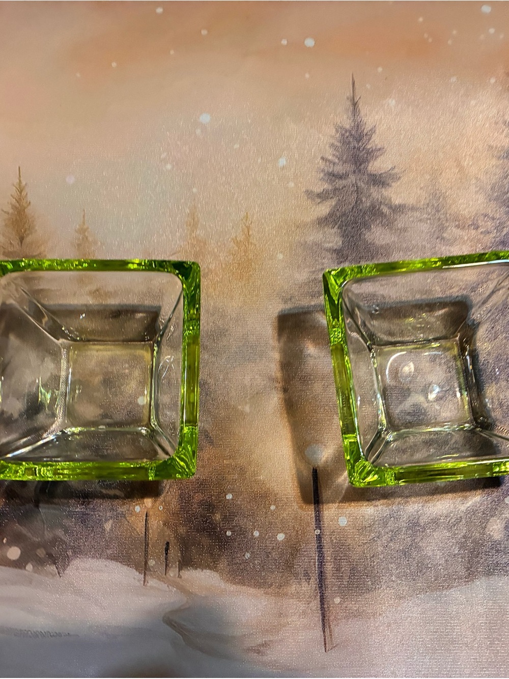 Green Glass Square Votive Holder - Home Accents pair